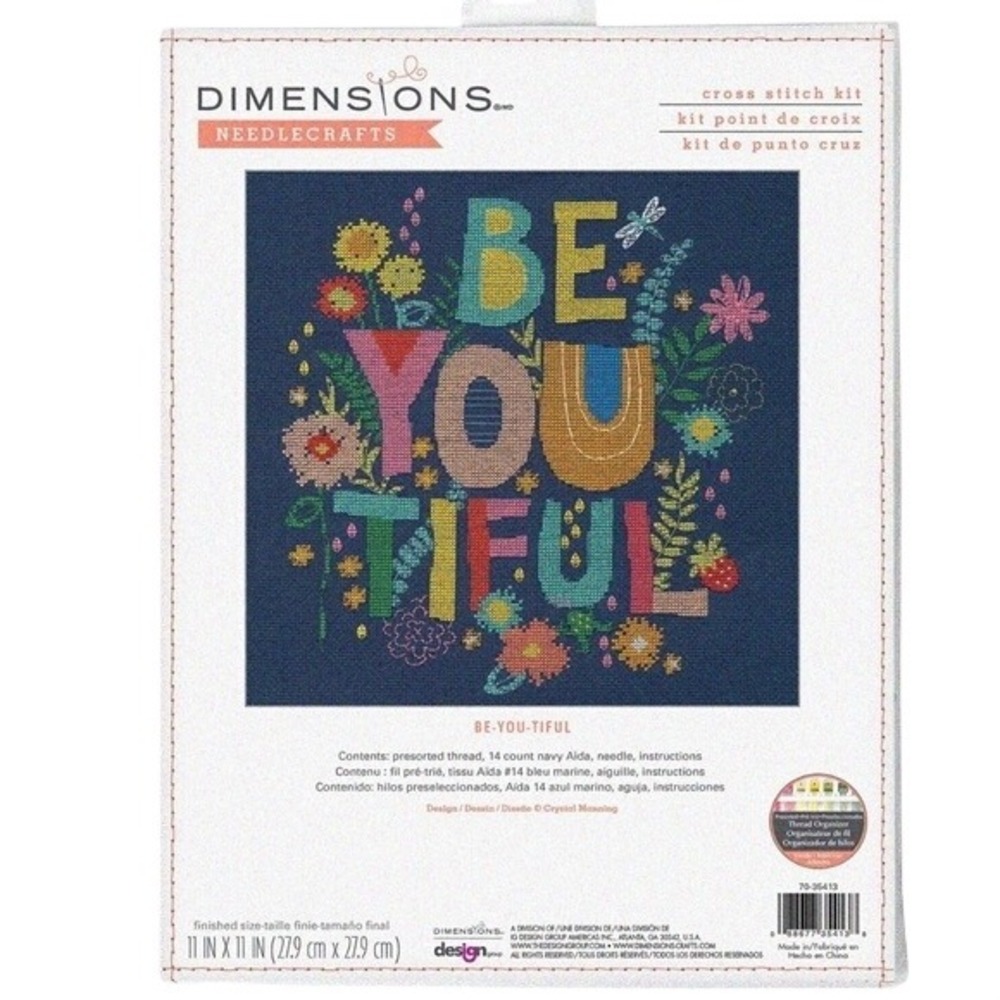 NEW Dimensions Be-You-Tiful Creative Cross Stitch Kit Navy Floral 70-35413 11x11